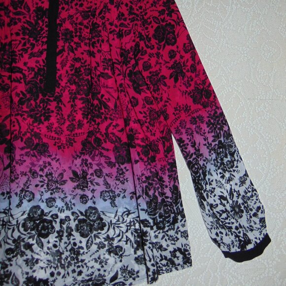 Nicole by Nicole Miller Ombre Pink Sheer Black Floral Button Up Collar Blouse L - Picture 3 of 11